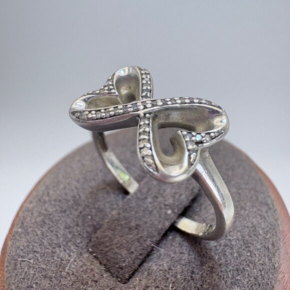 VTG Sterling Silver 925 Natural Diamond Open Hearts Infinity Ring Size 10.25 - Picture 4 of 9